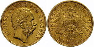 Sachsen  20 Mark, 1894, Albert, kleiner ... 