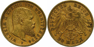 Württemberg  20 Mark, 1897, Wilhelm II., ... 
