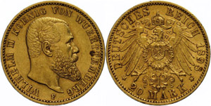 Württemberg  20 Mark, 1898, Wilhelm II., ... 
