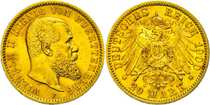 Württemberg  20 Mark, 1900, Wilhelm II., ... 