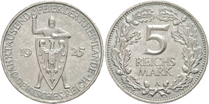 Coins Weimar Republic  5 Reichmark, 1925, ... 