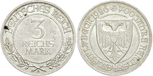Coins Weimar Republic  3 Reichmark, 1926, A, ... 