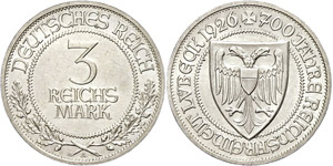 Coins Weimar Republic  3 Reichmark, 1926, ... 