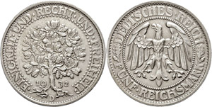 Coins Weimar Republic  5 Reichmark, 1832, D, ... 