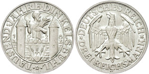 Coins Weimar Republic  3 Reichmark, 1928, ... 