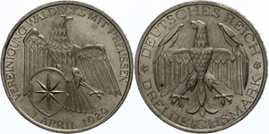 Coins Weimar Republic  3 Reichmark, 1929, ... 
