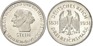 Münzen Weimar  3 Reichsmark, 1931, Stein, ... 