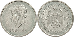 Münzen Weimar  5 Reichsmark, 1932, Goethe, ... 