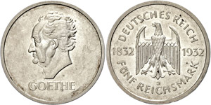 Münzen Weimar  5 Reichsmark, 1932, Goethe, ... 