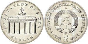 GDR  5 Mark, 1983, Brandenburger Tor, Mzz A, ... 