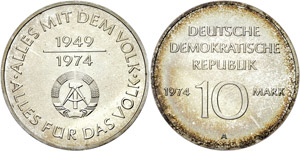 Münzen DDR  10 Mark, 1974, 25 Jahre DDR, ... 