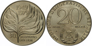 Münzen DDR  20 Mark, o.J., Probe 30 Jahre ... 