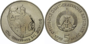 Münzen DDR  5 Mark, 1983, Wartburg bei ... 