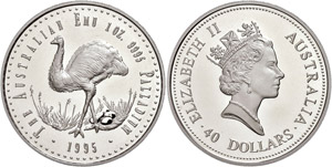 Australia  40 dollars, palladium, 1995, emu, ... 