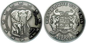 Benin  1500 Franc CFA, 2015, silver 0, 999, ... 