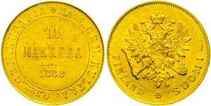 Finnland  10 Markkaa, Gold, 1882, Fb. 5, vz. ... 
