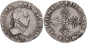 France  Demi franc, 1587, Henri III., A ... 