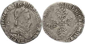 France  Demi franc, 1587, Henri III., I ... 