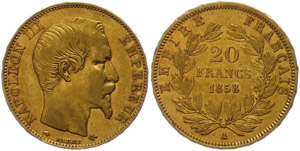 France  20 Franc, 1858, Gold, Napoleon III., ... 