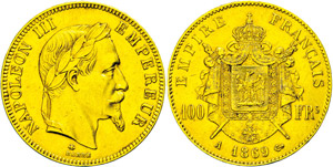 France  100 Franc, Gold, Napoleon III., A ... 