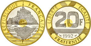 Frankreich  20 Francs, Gold/Silber/Kupfer, ... 