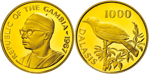Gambia  1000 Dalasis, Gold, 1987, Gambia ... 