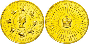 Grossbritannien  5 Pounds, Gold, 1993, Gold, ... 