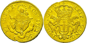 Italy  Genoa, 96 liras, Gold, 1792, madonna ... 