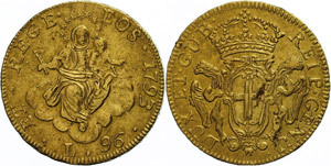Italy  Genoa, 96 liras, Gold, 1793, madonna ... 