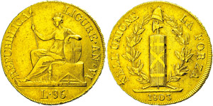 Italien  Ligurische Republik, 96 Lire, Gold, ... 