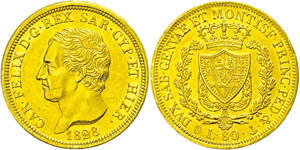 Italy  Sardinia, 80 liras, Gold, 1828, Karl ... 