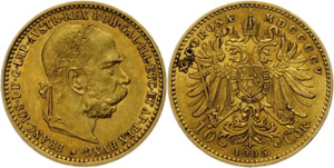 Old Austria coins until 1918  10 coronas ... 