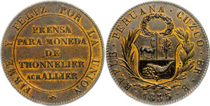 Peru  8 Real, copper, 1835, Cuzco, Grunthal ... 