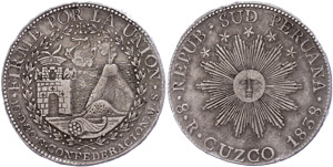 Peru  Südperu, 8 Real, 1838, Cuzco, MS, KM ... 