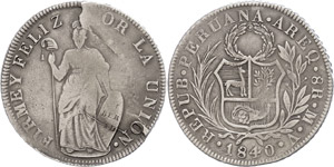 Peru  8 Real, 1840, Arequipa, KM 142. 7, die ... 