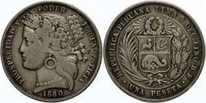 Peru  Peseta, 1880, cover, Lima, KM 200. 1, ... 