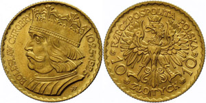 Poland  10 Zlotych, Gold, 1925, Boleslaw I. ... 