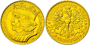 Poland  20 Zlotych, Gold, 1925, Boleslaw I. ... 