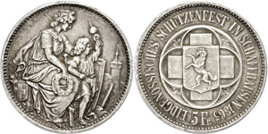 Schweiz  5 Franken, 1865, Schaffhausen, HMZ ... 