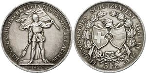 Switzerland  5 Franc, 1869, train, HMZ ... 