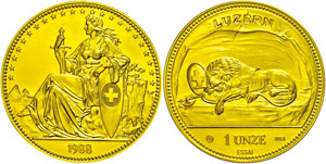 Switzerland  Lucerne, 1 Ounce Gold, 1988, ... 