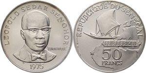 Senegal  50 Francs, 1975, 25 Jahre ... 