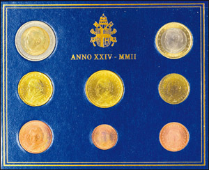 Vatikanstaat  1 Cent bis 2 Euro, 2002, KMS, ... 