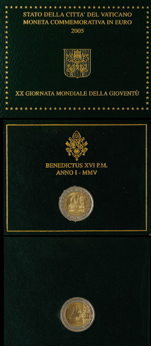 Vatican  2 Euro, 2005, Benedict XVI., World ... 