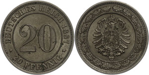 Kleinmünzen 1871-1922  20 Pfennig, ... 