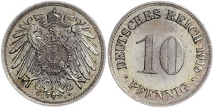 Kleinmünzen 1871-1922  10 Pfennig,1916, D, ... 