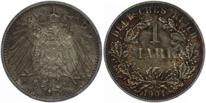 Kleinmünzen 1871-1922  1 Mark,1901, großer ... 