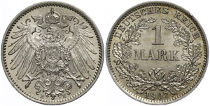 Small denomination coins 1871-1922  1 Mark, ... 