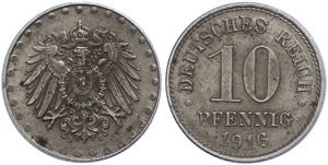 Kleinmünzen 1871-1922  10 Pfennig,1916,  E, ... 