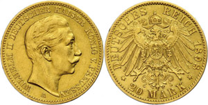 Preußen  1898, 20 Mark, Wilhelm II., vz, ... 
